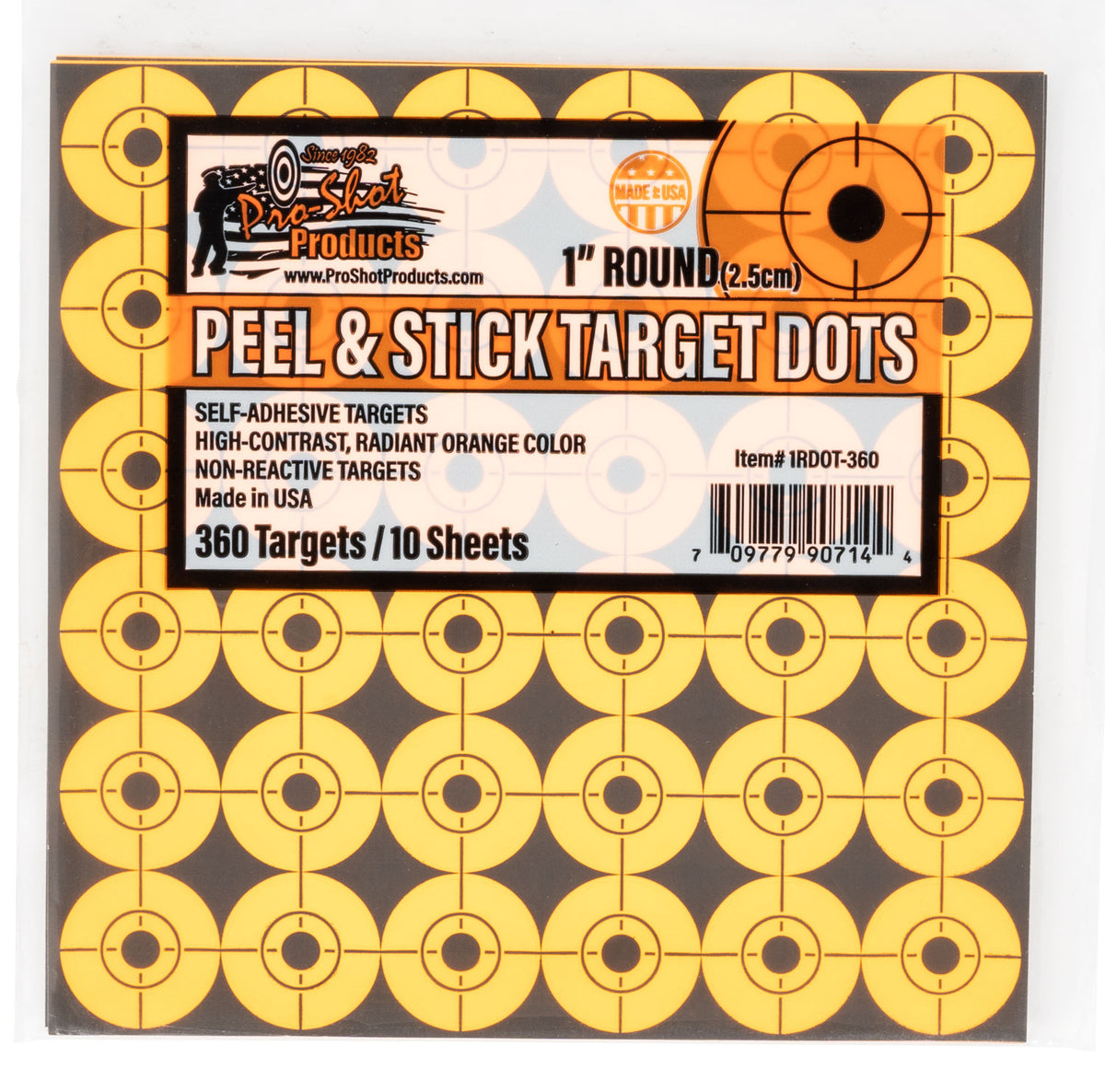 Pro-Shot 1RDOT360 Peel & Stick Target Dots Self-Adhesive Paper Orange 1" Dot 10Pack/360Targets