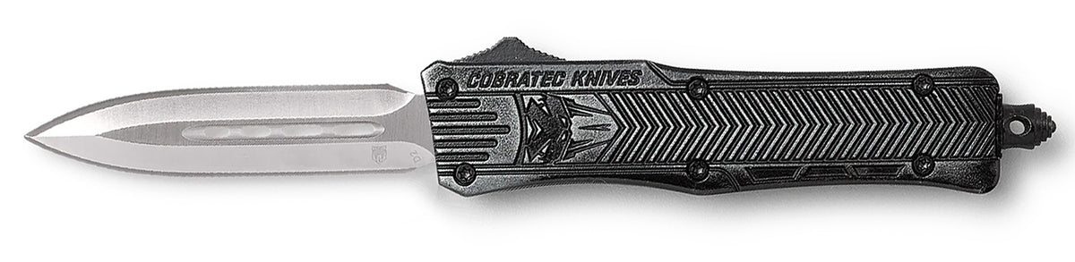 CobraTec Knives SSWCTK1SDAGNS CTK-1 Small 2.75" OTF Dagger Plain D2 Steel Blade/Stonewashed Aluminum Handle Features Glass Breaker Includes Pocket Clip
