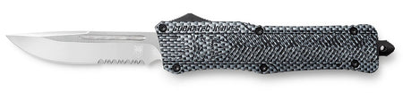 CobraTec Knives LCFCTK1LDS CTK-1 Large 3.75" OTF Drop Point Part Serrated D2 Steel Blade/ Carbon Fiber Aluminum Handle Features Glass Breaker Includes Pocket Clip