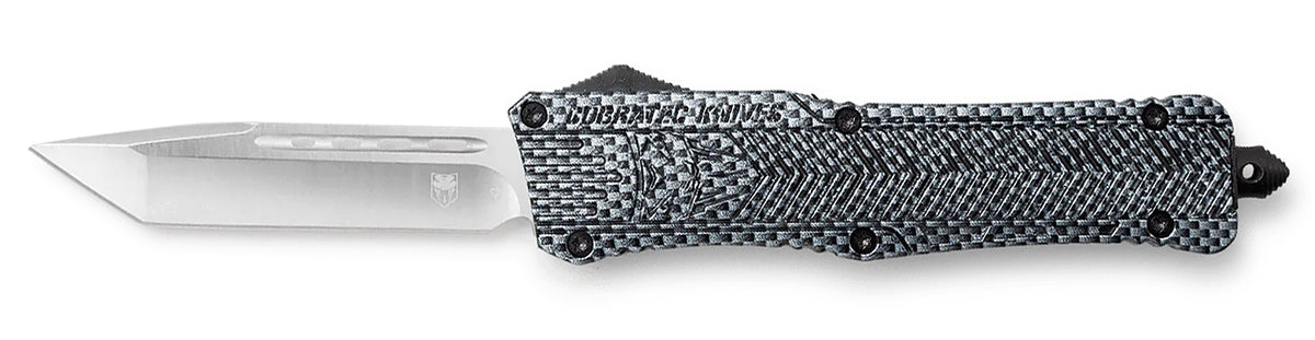 CobraTec Knives LCFCTK1LTNS CTK-1 Large 3.75" OTF Tanto Plain D2 Steel Blade/Carbon Fiber Aluminum Handle Features Glass Breaker Includes Pocket Clip