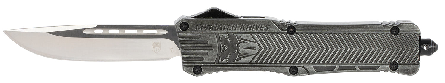 CobraTec Knives LSWCTK1LDNS CTK-1 Large 3.75" OTF Drop Point Plain D2 Steel Blade/ Stonewashed Aluminum Handle Features Glass Breaker Includes Pocket Clip