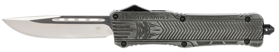 CobraTec Knives LSWCTK1LDNS CTK-1 Large 3.75" OTF Drop Point Plain D2 Steel Blade/ Stonewashed Aluminum Handle Features Glass Breaker Includes Pocket Clip