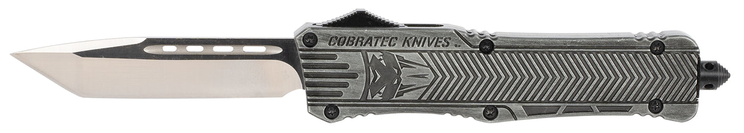 CobraTec Knives LSWCTK1LTNS CTK-1 Large 3.75" OTF Tanto Plain D2 Steel Blade/Stonewashed Aluminum Handle Features Glass Breaker Includes Pocket Clip