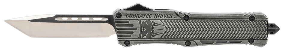 CobraTec Knives LSWCTK1LTNS CTK-1 Large 3.75" OTF Tanto Plain D2 Steel Blade/Stonewashed Aluminum Handle Features Glass Breaker Includes Pocket Clip