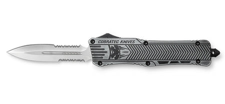 CobraTec Knives LSWCTK1LDG2SS CTK-1 Large 3.75" OTF Dagger Part Serrated D2 Steel Blade/ Stonewashed Aluminum Handle Features Glass Breaker Includes Pocket Clip