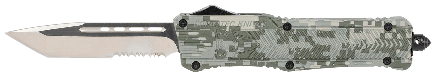 CobraTec Knives LADCCTK1LTS CTK-1 Large 3.75" OTF Tanto Part Serrated D2 Steel Blade/Army DigiCamo Aluminum Handle Features Glass Breaker Includes Pocket Clip