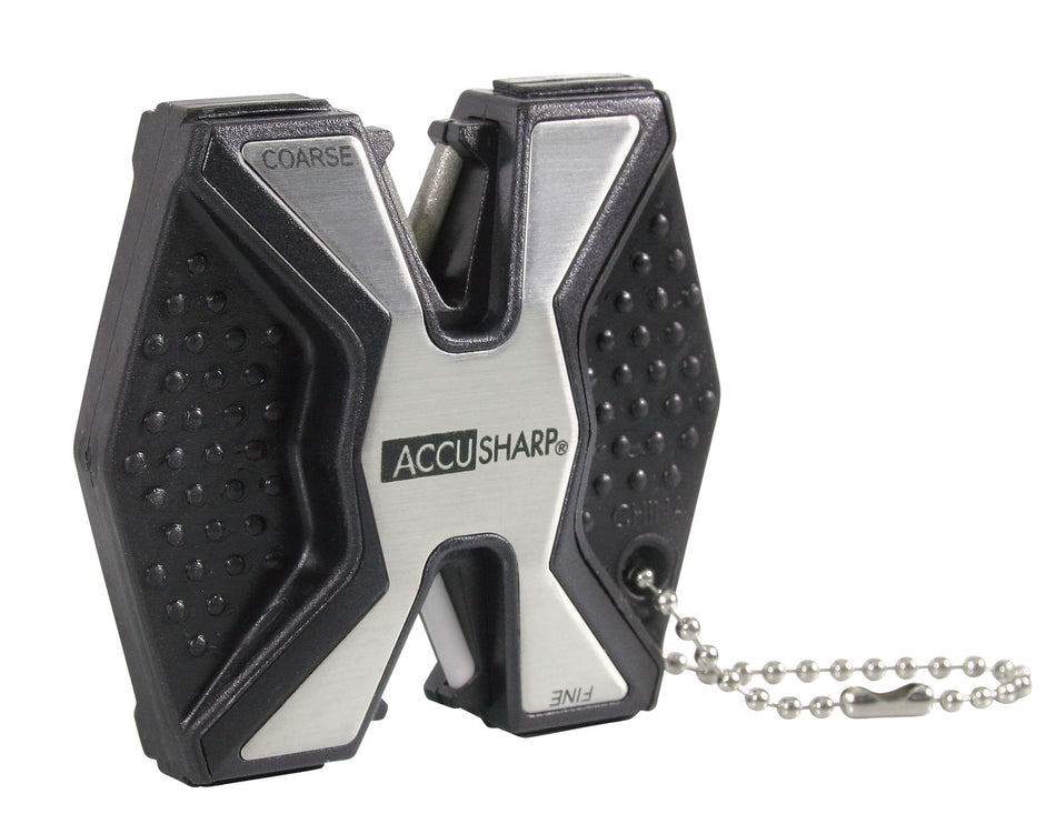 AccuSharp 017C Diamond Pro 2-Step Sharpener Hand Held Fine/Coarse Diamond, Ceramic Sharpener Black/White Aluminum