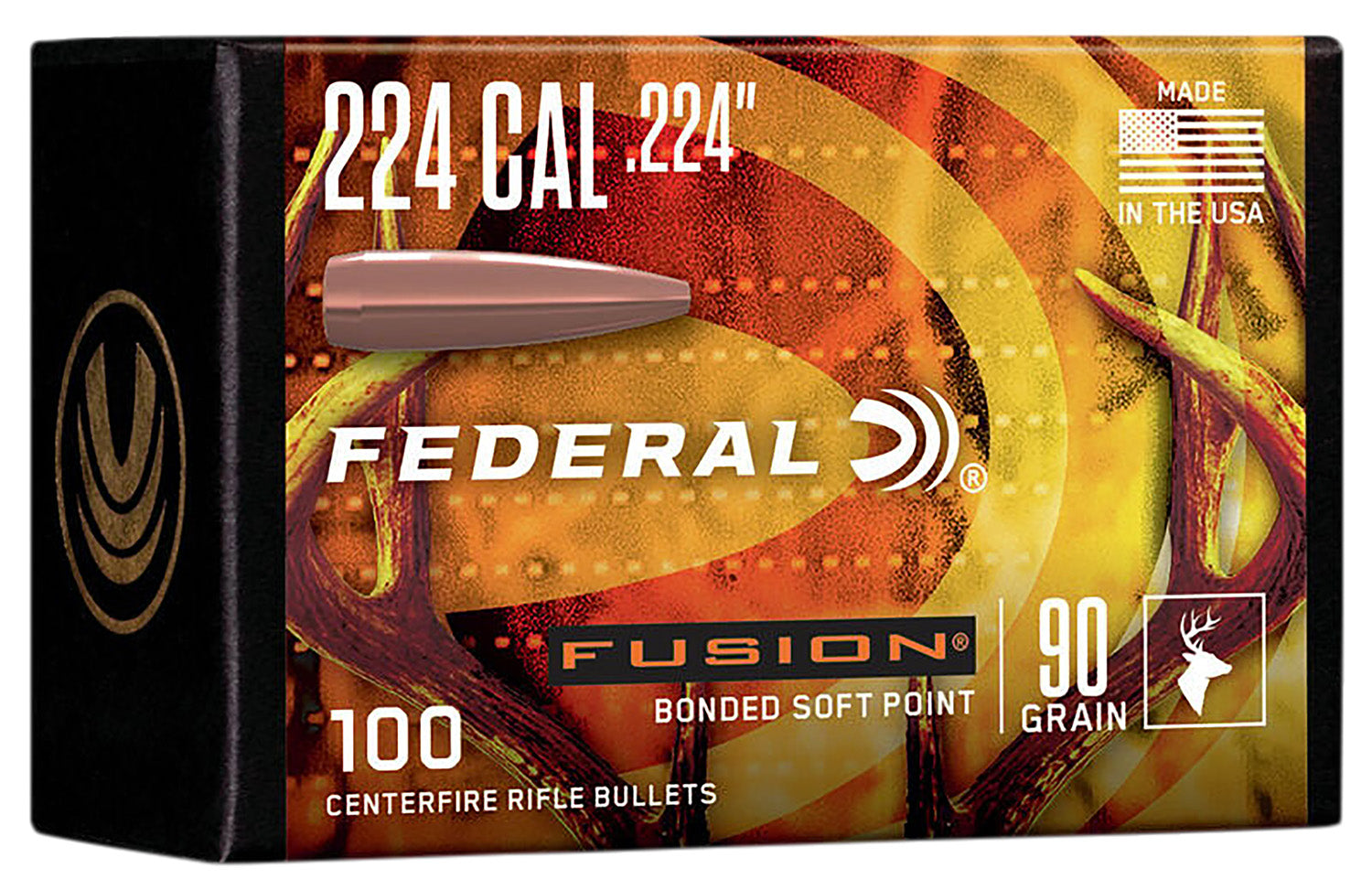 Federal FB224F1 Fusion Component 224 Cal .224 90 gr Bonded Soft Point 100 Per Box/ 4 Case