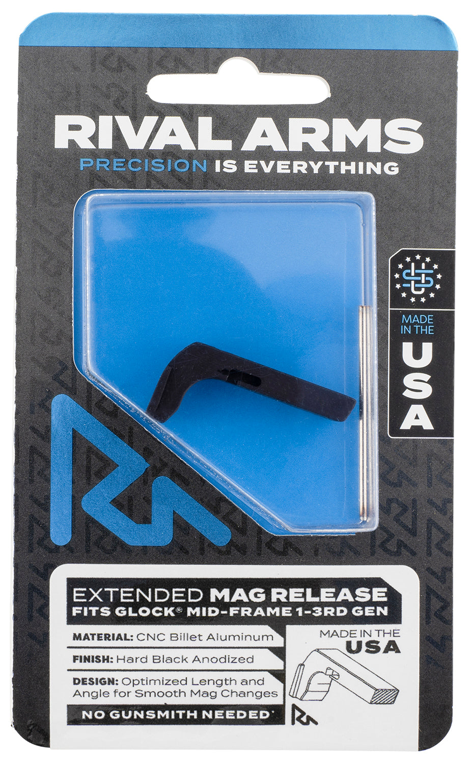 Rival Arms RA72G001A Magazine Release Compatible w/Glock Gen3 (Except 21SF) Extended, Black Anodized Aluminum
