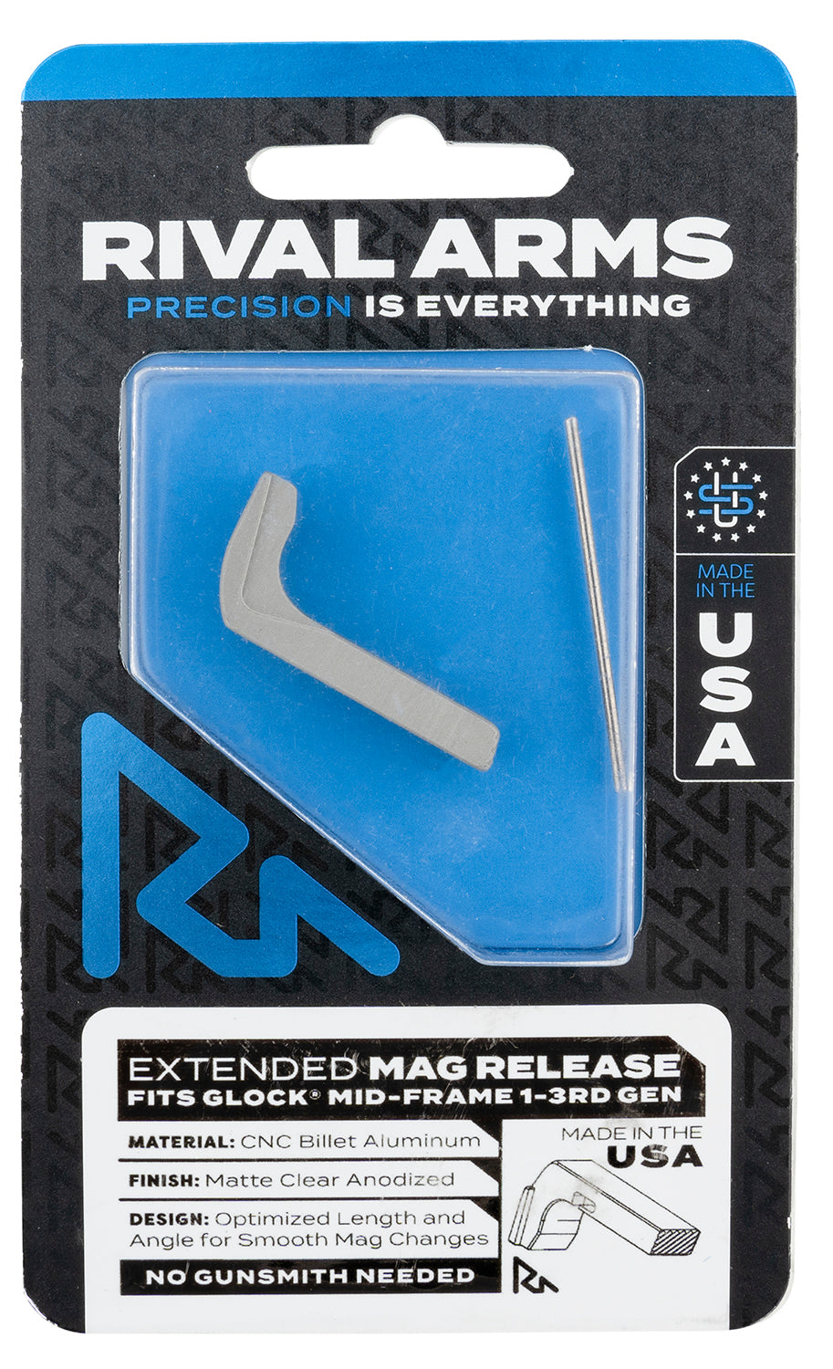 Rival Arms RA72G001D Magazine Release Compatible w/Glock Gen3 (Except 21SF) Extended, Silver Aluminum