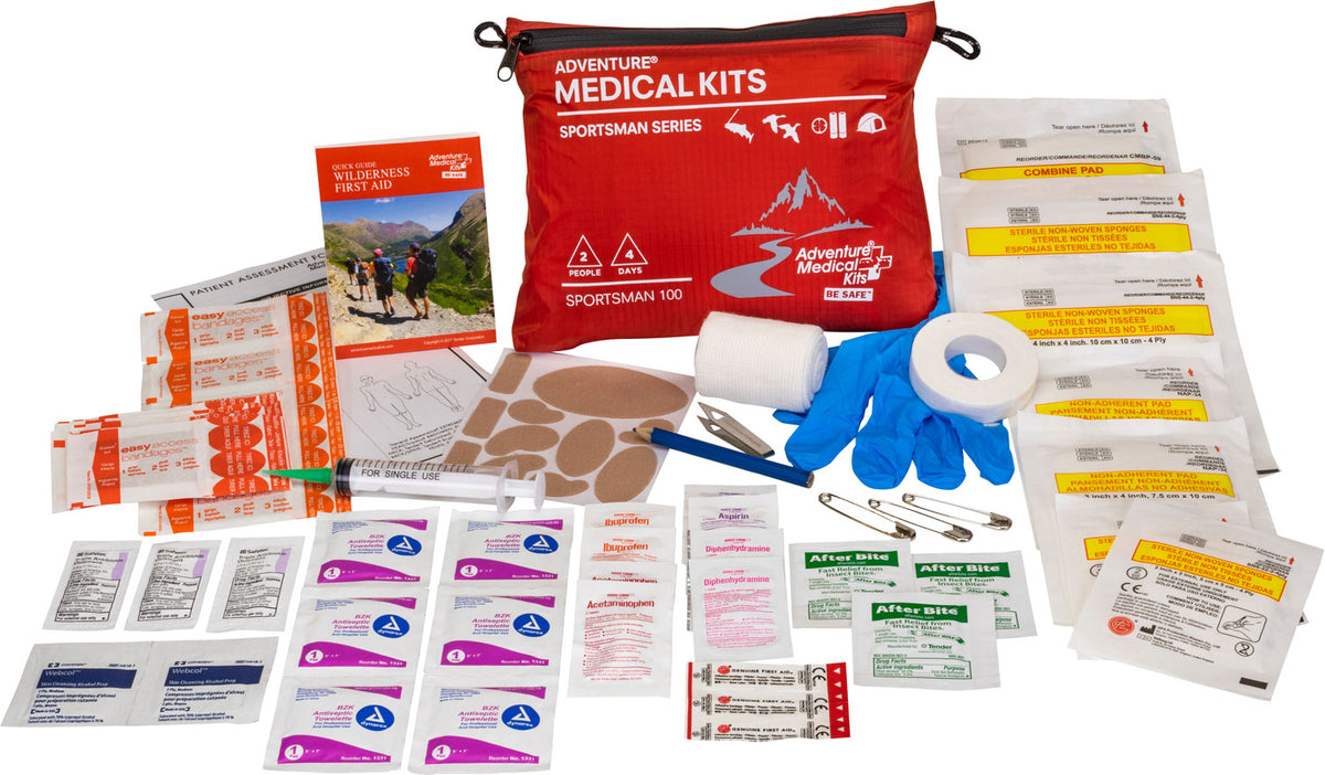 Adventure Medical Kits 01050100 Sportsman 100 Medical Kit Treats Injuries/Illnesses Waterproof Red 707708301001