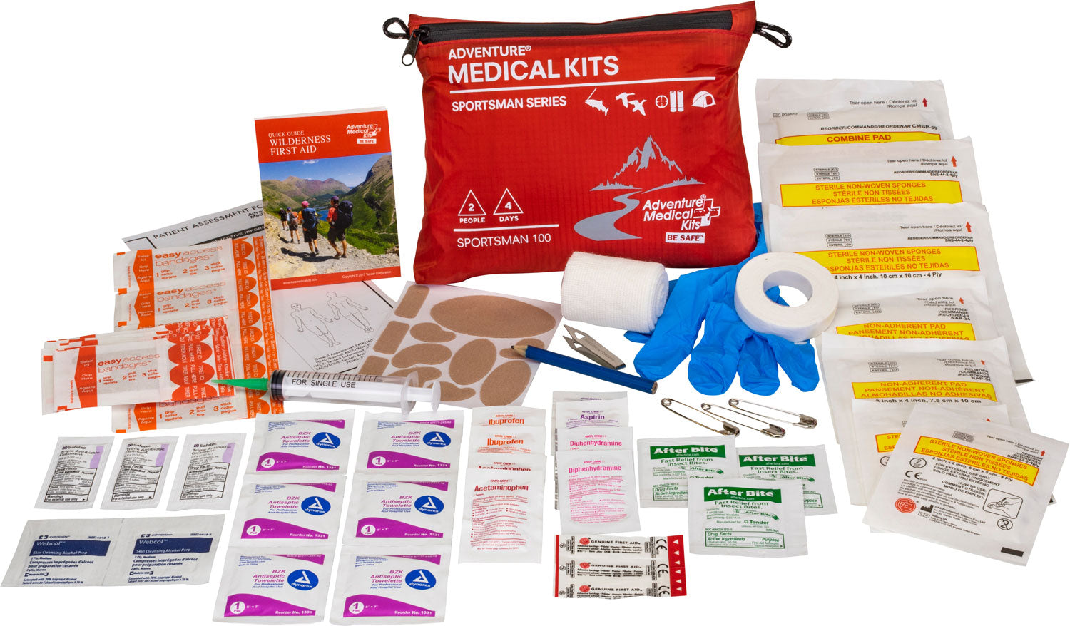 Adventure Medical Kits 01050100 Sportsman 100 Medical Kit Treats Injuries/Illnesses Waterproof Red 707708301001