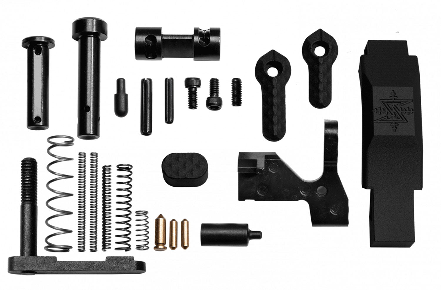 Seekins Precision, Builder's Kit, Lower Receiver Parts Kit, 223 Rem/556NATO, Seekins Trigger Guard, Seekins Mag Release, Seekins Bolt Catch, Seekins Ambi Safety, Seekins Take Down Pins, Pins, Detents and Springs Needed for Build