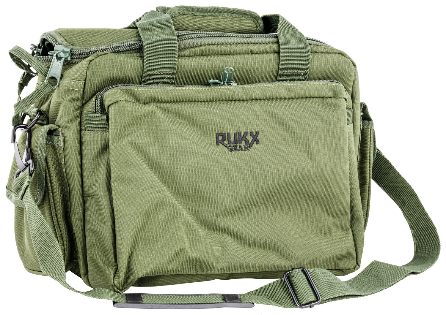Rukx Gear ATICTRBG Tactical Range Bag Water Resistant Green 600D Polyester with Hidden Handgun Pocket, Mag & Ammo Storage, Non-Rust Zippers & Carry Handle 16" x 7.50" x 10.50" Interior Dimensions