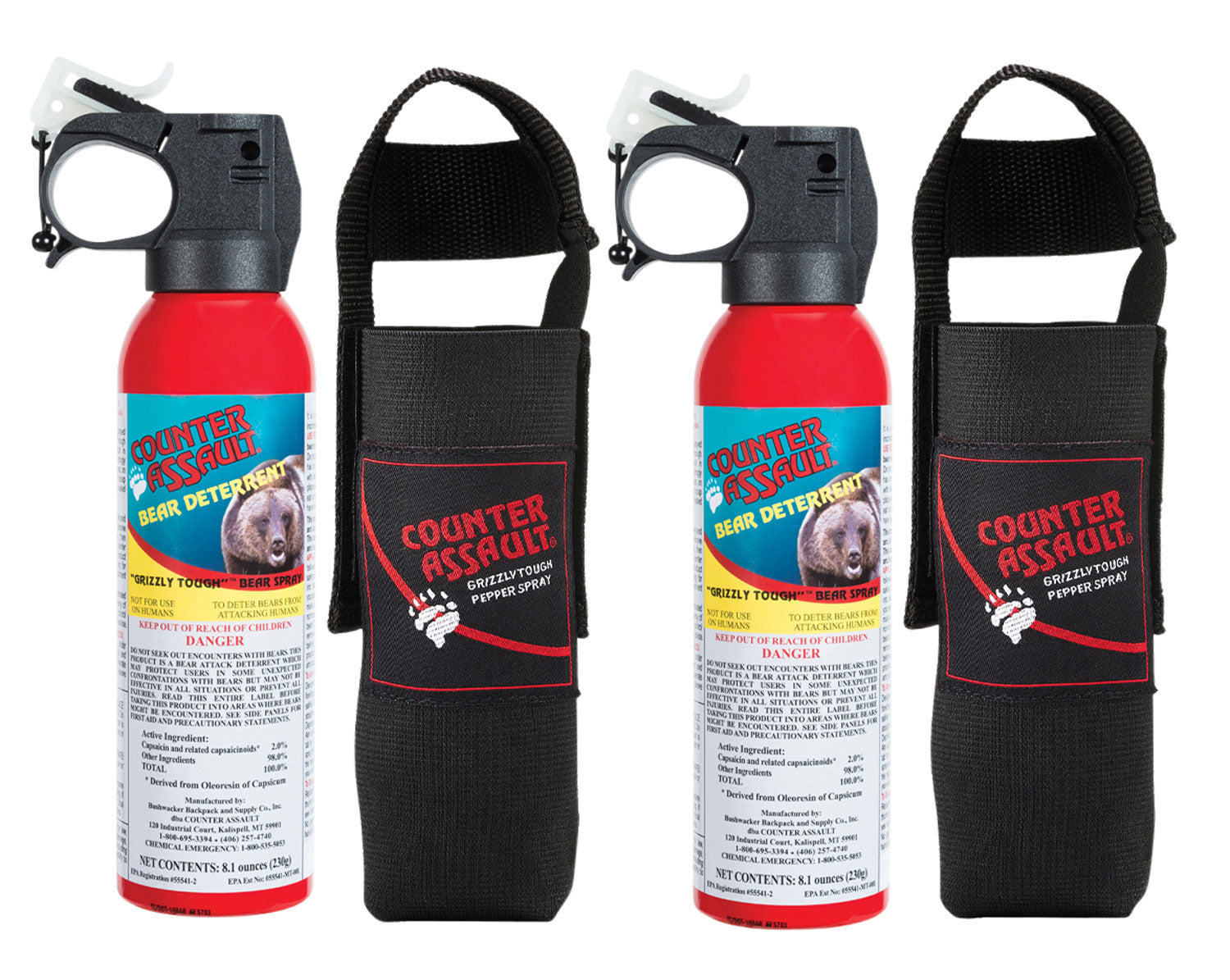 Counter Assault 15067015 Bear Spray Capsaicin Range 32 ft-7 Seconds 8.10 oz Includes 2 Holsters