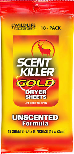 WRC DRYER SHEETS SCENT KILLER GOLD UNSCENTED 18-PACK