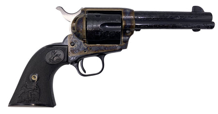 Colt Mfg P1840Z Single Action Army 45 Colt (LC) 6 Shot 4.75" Blued Engraved Steel Barrel & Cylinder, Color Case Hardened Engraved Steel Frame, Black Polymer Grip