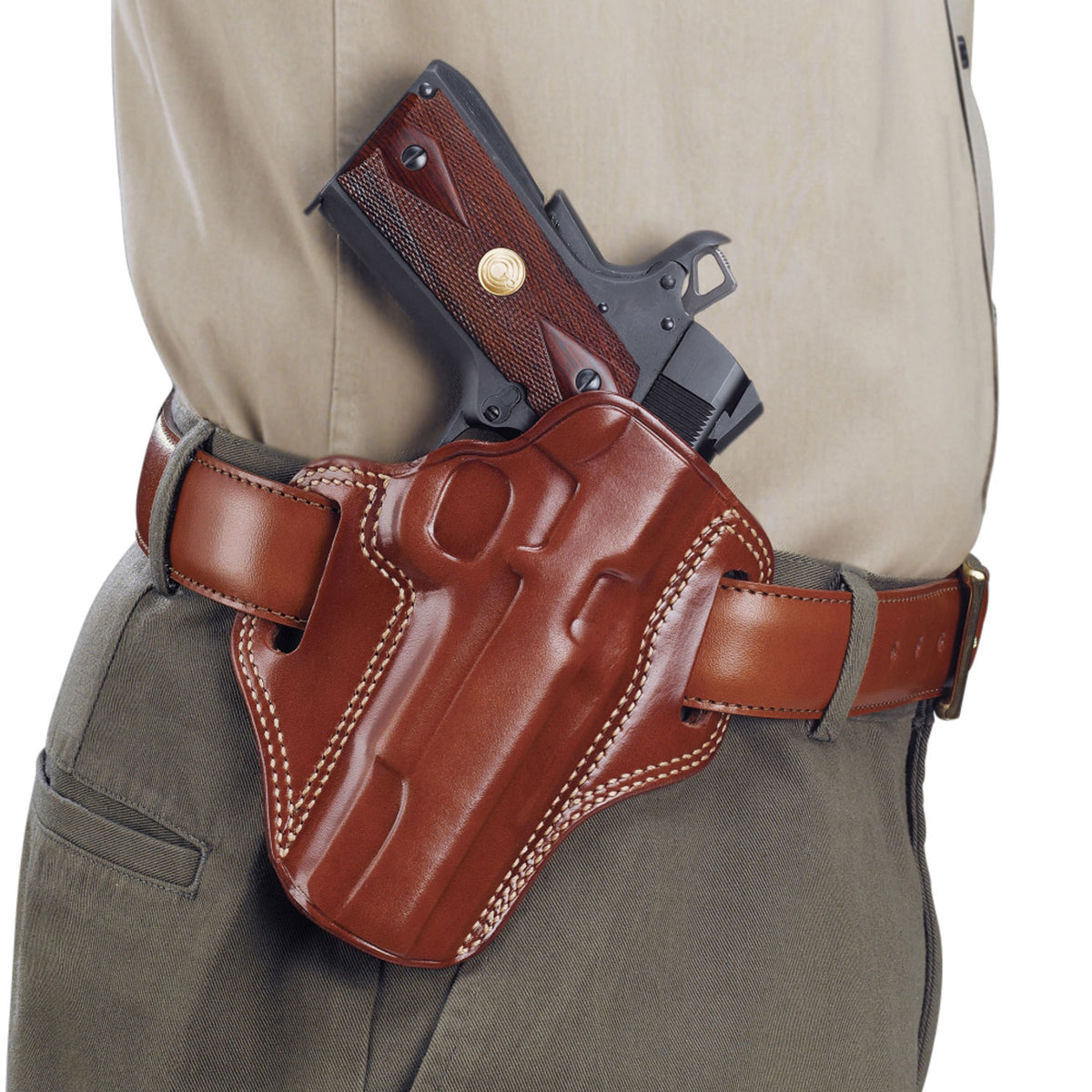 Galco CM800 Combat Master OWB Tan Leather Belt Slide Compatible w/ Glock 43/43X, Springfield Hellcat Belt 1.75" Wide Right Hand
