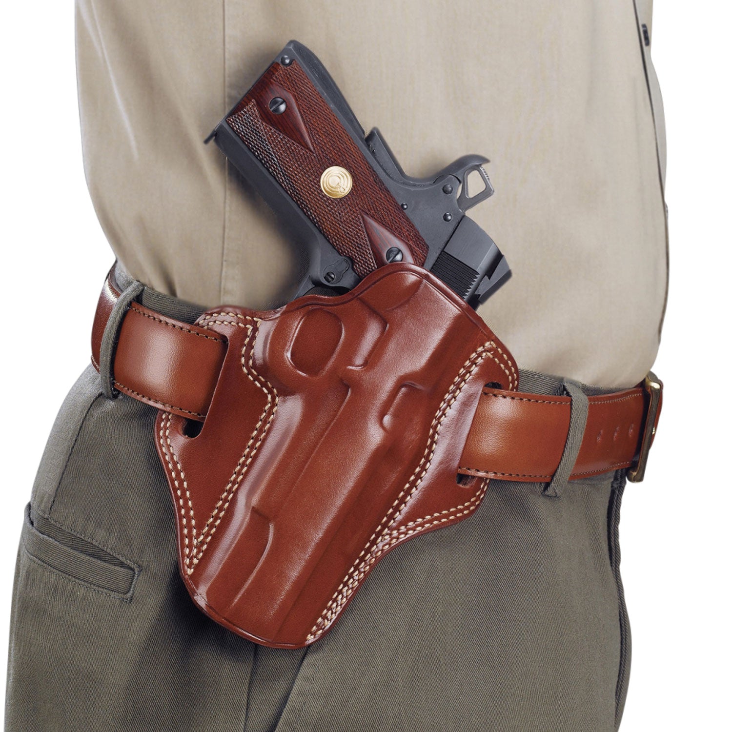 Galco CM800 Combat Master OWB Tan Leather Belt Slide Compatible w/ Glock 43/43X, Springfield Hellcat Belt 1.75" Wide Right Hand