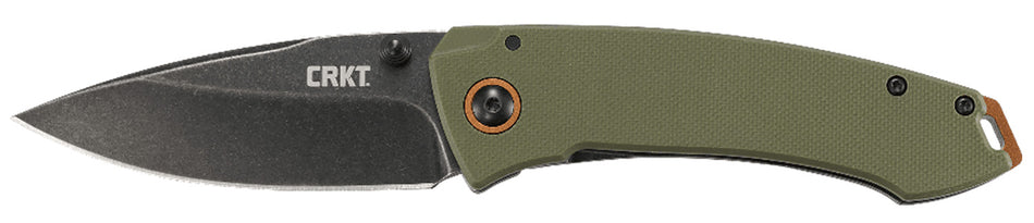 CRKT 2520 Tuna 3.22" Folding Plain Stonewashed 8Cr14MoV SS Blade Black/Green G10/SS Handle Includes Pocket Clip