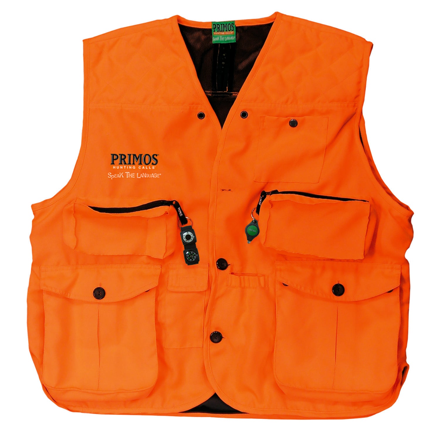 Primos 65703 Gunhunter's Hunting Vest XL Blaze Orange Features Compass & LED Light