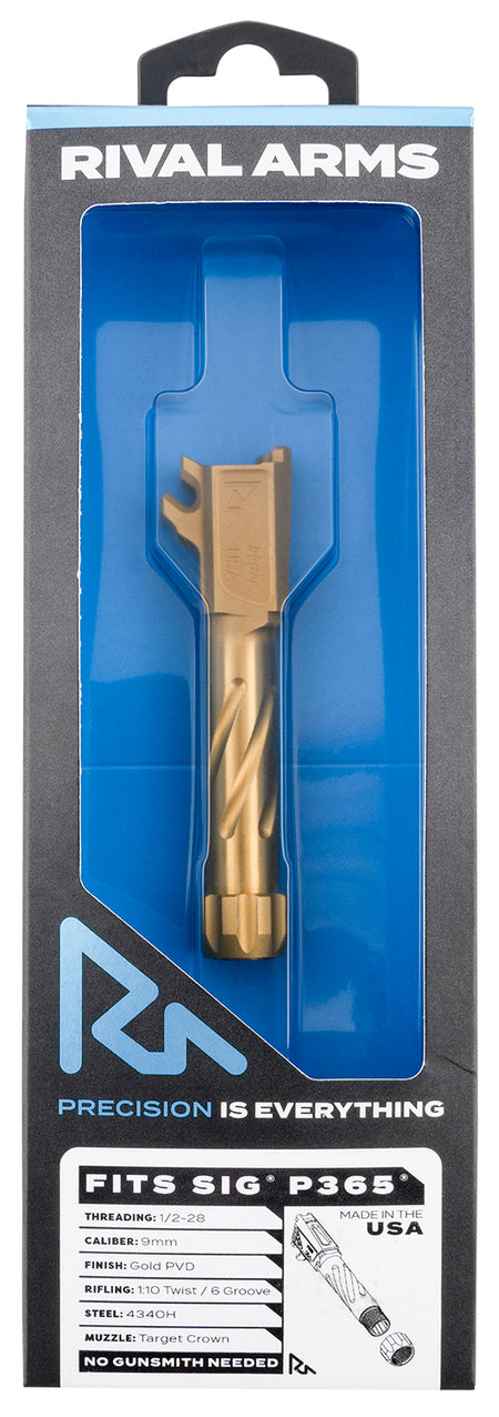 Rival Arms RA20P002E Precision Drop-In Barrel 9mm Luger 3.10" Gold PVD Finish 4340H Steel Material with Threading for Sig P365