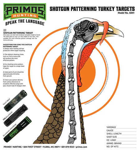 Primos 6041 Patterning Turkey Hanging Paper Targets, For Use With Shotgun 10.75" x 11.50" Multi-Color 12 PK