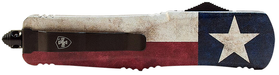 Templar Knife SCAP331 Gen II Captain Small 2.69" OTF Drop Point Plain Black Oxide Stonewashed 440C SS Blade, 4.31" Red/White/Blue w/Star Aluminum Handle Glass Breaker