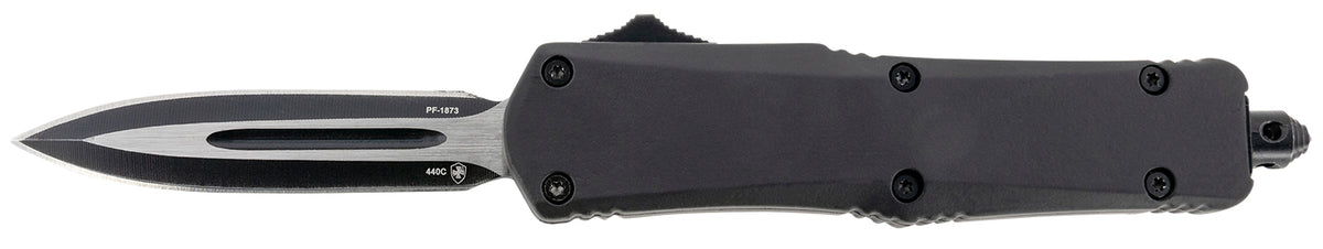 Templar Knife SBR131 Gen II Small 2.69" OTF Dagger Plain Black Oxide Stonewashed 440C SS Blade, 4.31" Black Aluminum/Rubber Handle, Glass Breaker