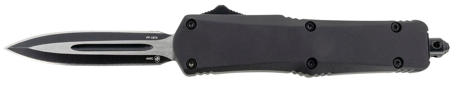 Templar Knife SBR131 Gen II Small 2.69" OTF Dagger Plain Black Oxide Stonewashed 440C SS Blade, 4.31" Black Aluminum/Rubber Handle, Glass Breaker