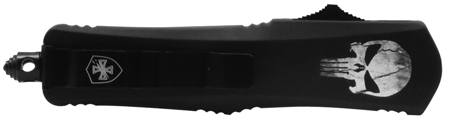 Templar Knife MFL231 Gen II Fallen Slim 3.43" OTF Tanto Plain Black Oxide Stonewashed 440C SS Blade, 5.05" Black w/Skull Aluminum Handle, Glass Breaker