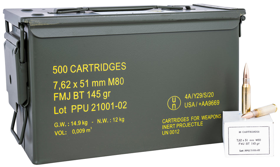 PPU .308 Winchester Rangemaster 145gr FMJ-BT Ammo - 500 Rounds