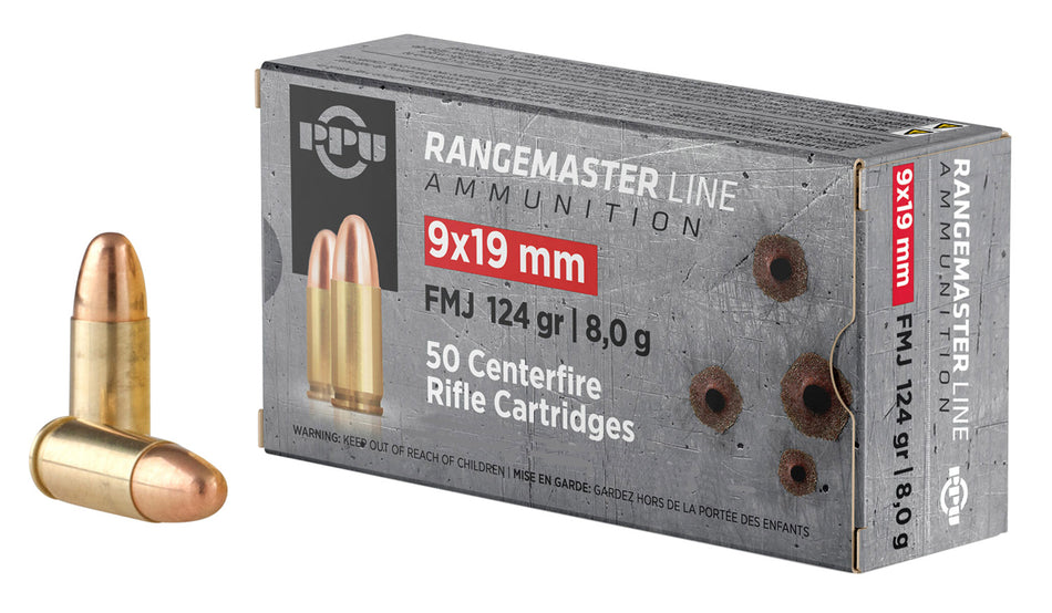PPU 9mm Luger Rangemaster 124gr FMJ Ammo - 1000 Rounds