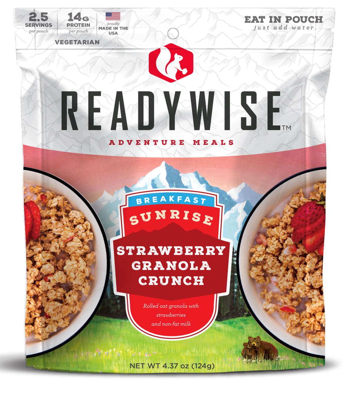 ReadyWise RW05007 Outdoor Food Kit Sunrise Strawberry Granola Crunch Breakfast Entree 2.5 Servings In A Resealable Pouch, 6 Per Case 851238005476