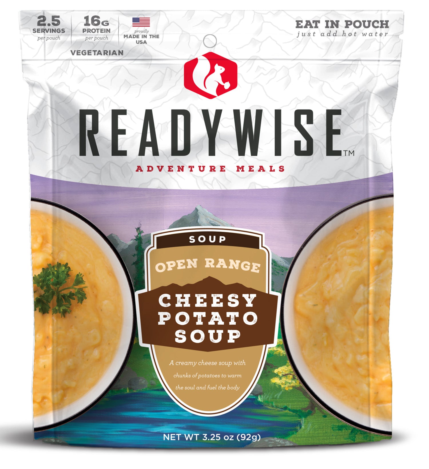 ReadyWise RW05010 Outdoor Food Kit Open Range Cheesy Potato Soup 2.5 Servings In A Resealable Pouch, 6 Per Case 855491007345