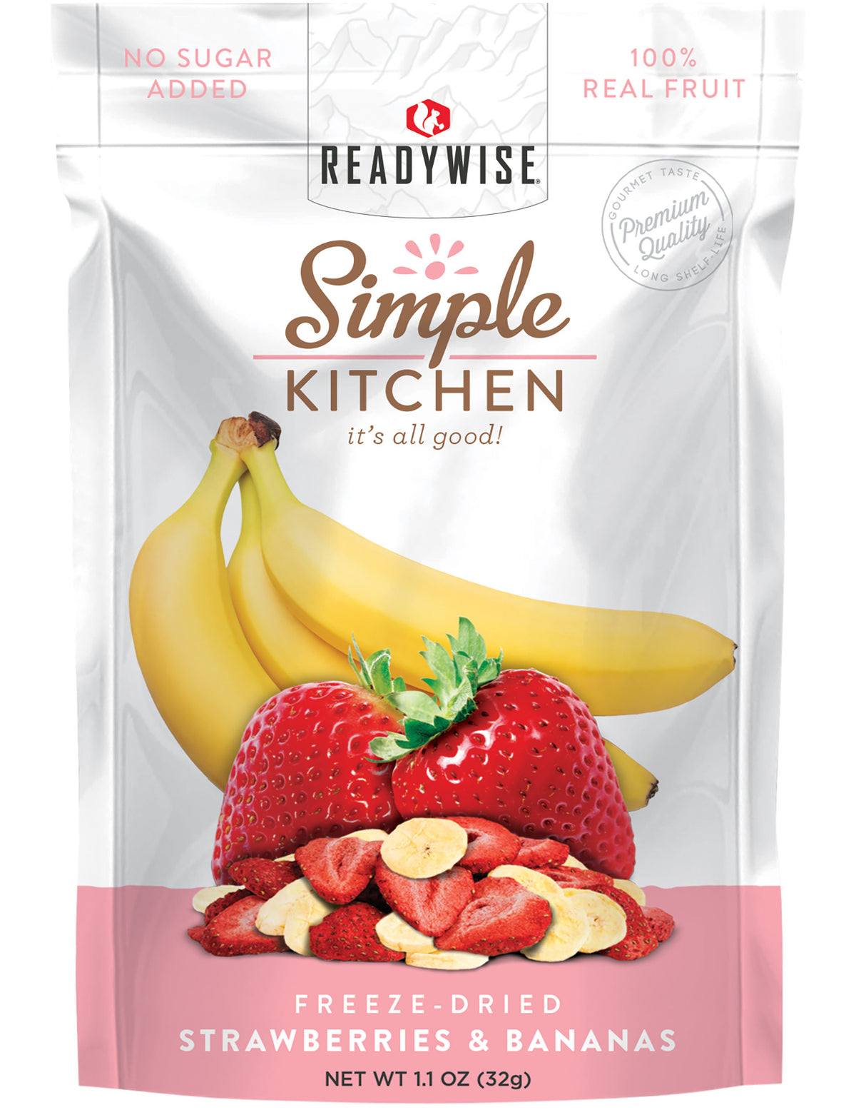 ReadyWise SK05009 Simple Kitchen Freeze Dried Fruit Strawberry & Bananas 1 Serving Pouch 6 Per Case 851238005682