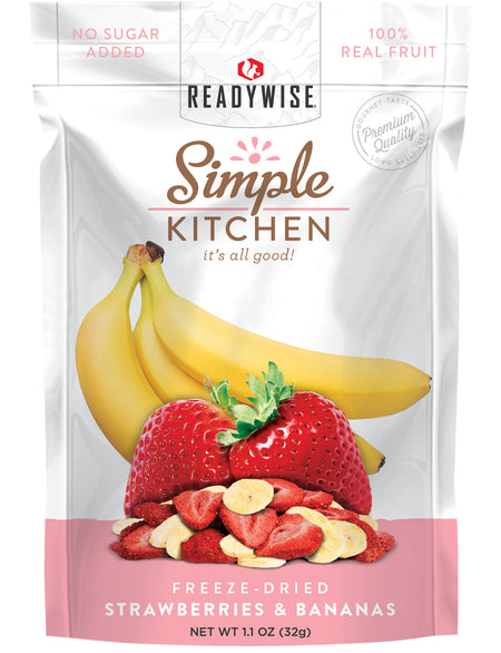ReadyWise SK05009 Simple Kitchen Freeze Dried Fruit Strawberry & Bananas 1 Serving Pouch 6 Per Case 851238005682