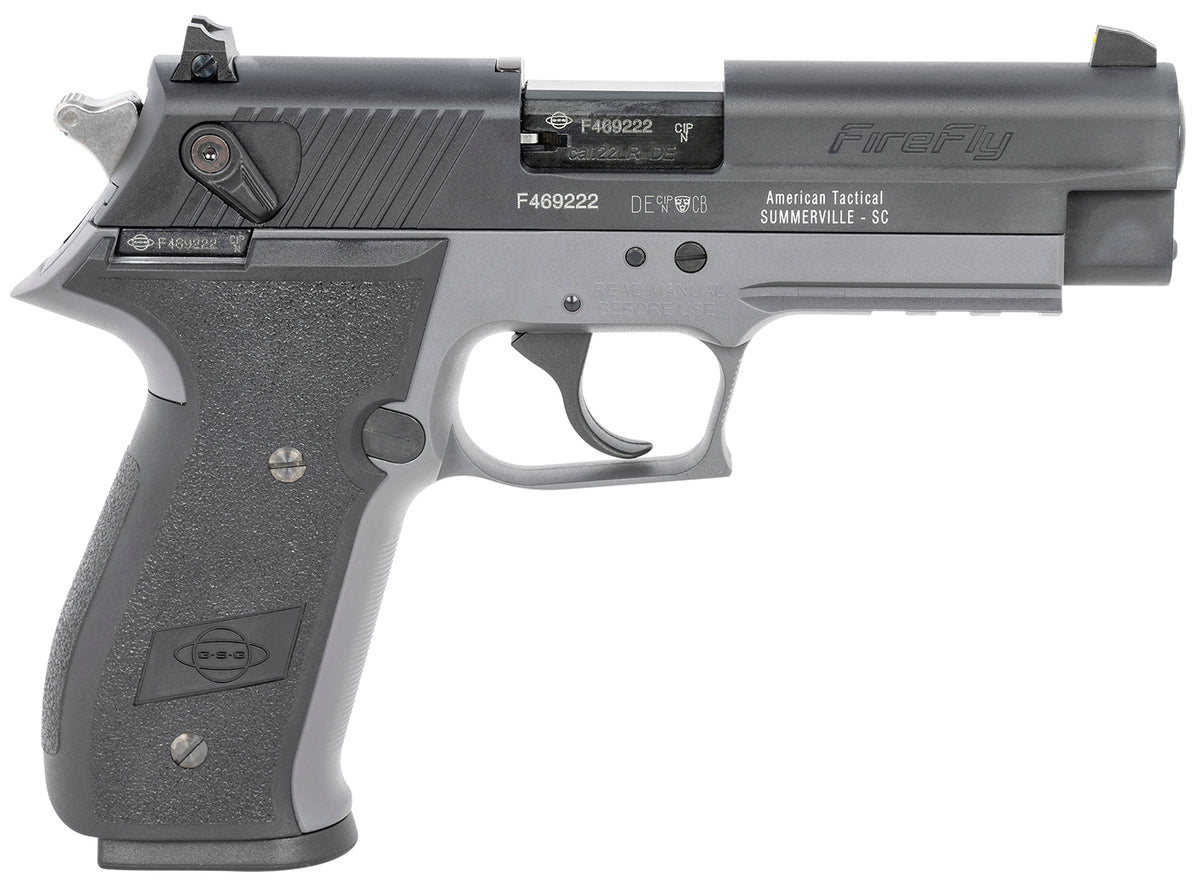 GSG GERG2210FFS FireFly 22 LR 10+1 4" Black Serrated Slide, Smoke Zinc Alloy w/Accessory Rail Frame, Black Polymer Grip