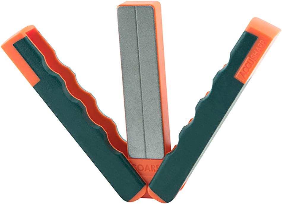 AccuSharp 077C Paddle Sharpener Folding Fine, Coarse Diamond Sharpener Gray/Orange Overmolded Rubber Handle