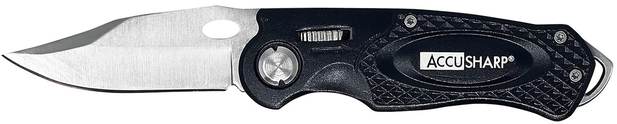 AccuSharp 703C Sport 3" Folding Plain Stainless Steel Blade/Black Anodized Aluminum Handle Includes Belt Clip