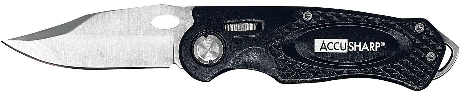 AccuSharp 703C Sport 3" Folding Plain Stainless Steel Blade/Black Anodized Aluminum Handle Includes Belt Clip