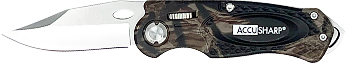 AccuSharp 704C Sport 3" Folding Plain Stainless Steel Blade/Camo Anodized Aluminum Handle Includes Belt Clip