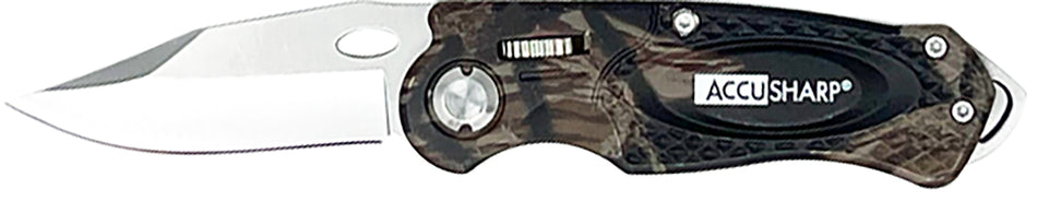 AccuSharp 704C Sport 3" Folding Plain Stainless Steel Blade/Camo Anodized Aluminum Handle Includes Belt Clip