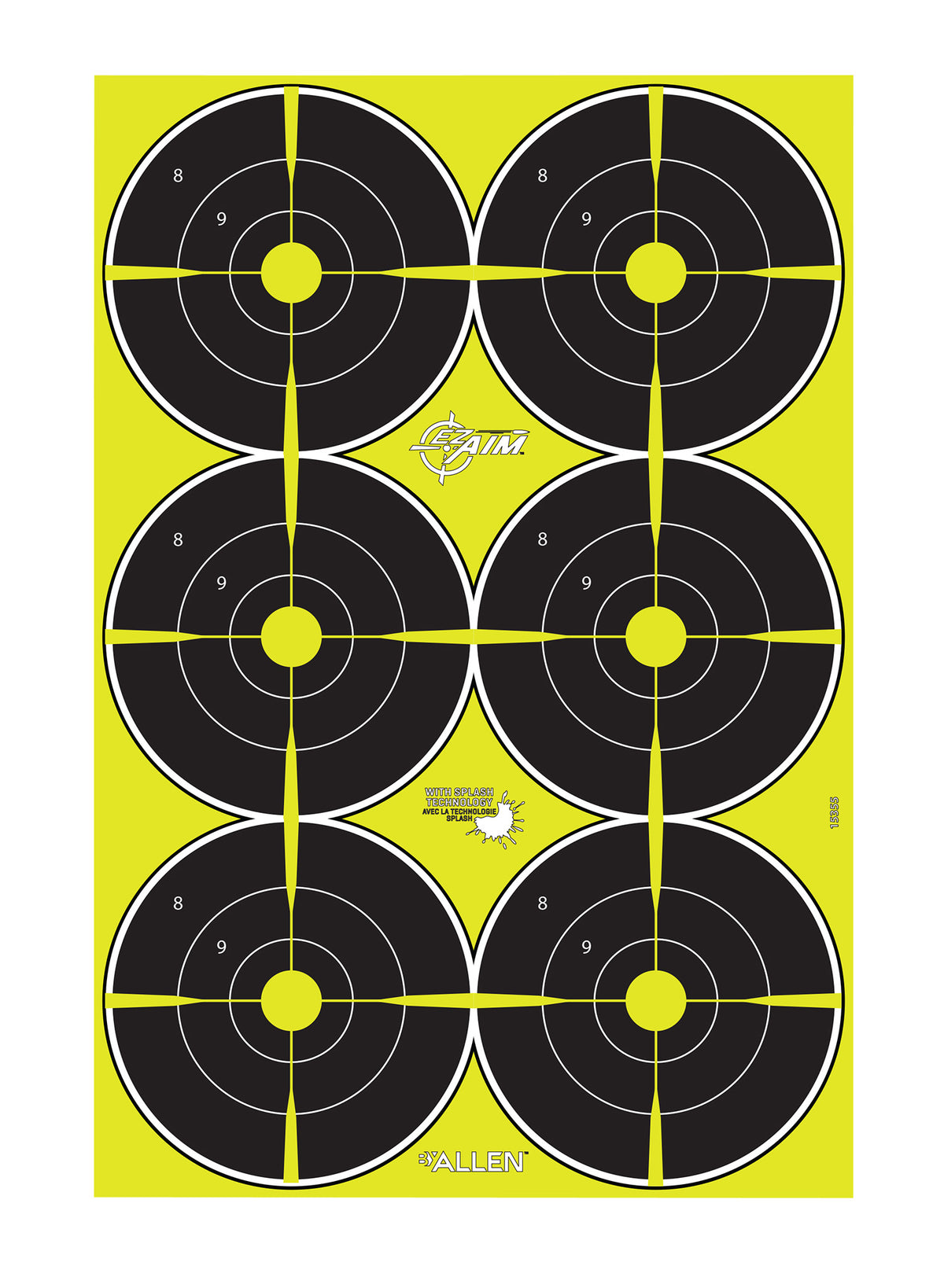 EZ-Aim 15355 Splash Reactive Bullseye Hanging Paper 12" x 18" Black/Yellow Yellow 8 Pack