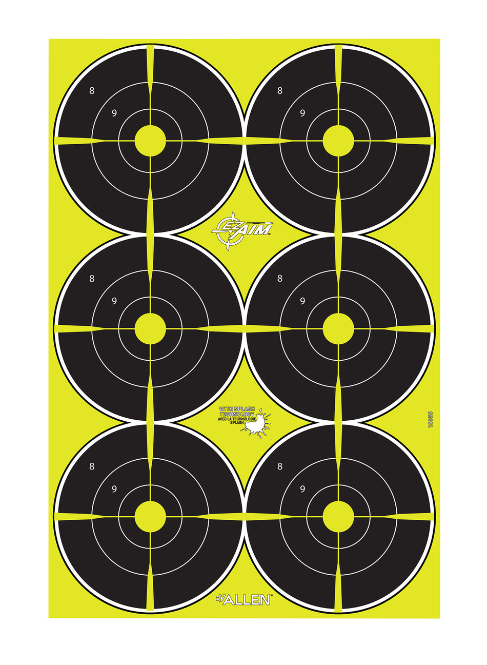 EZ-Aim 15355 Splash Reactive Bullseye Hanging Paper 12" x 18" Black/Yellow Yellow 8 Pack