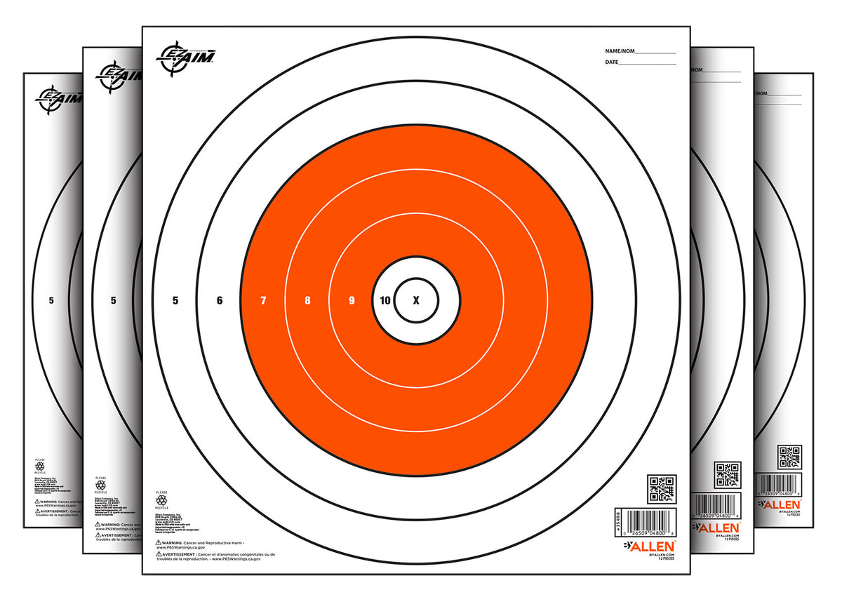 EZ-Aim 15496 Bullseye Paper Hanging 12" x 12" White/Orange 12 Per Pack
