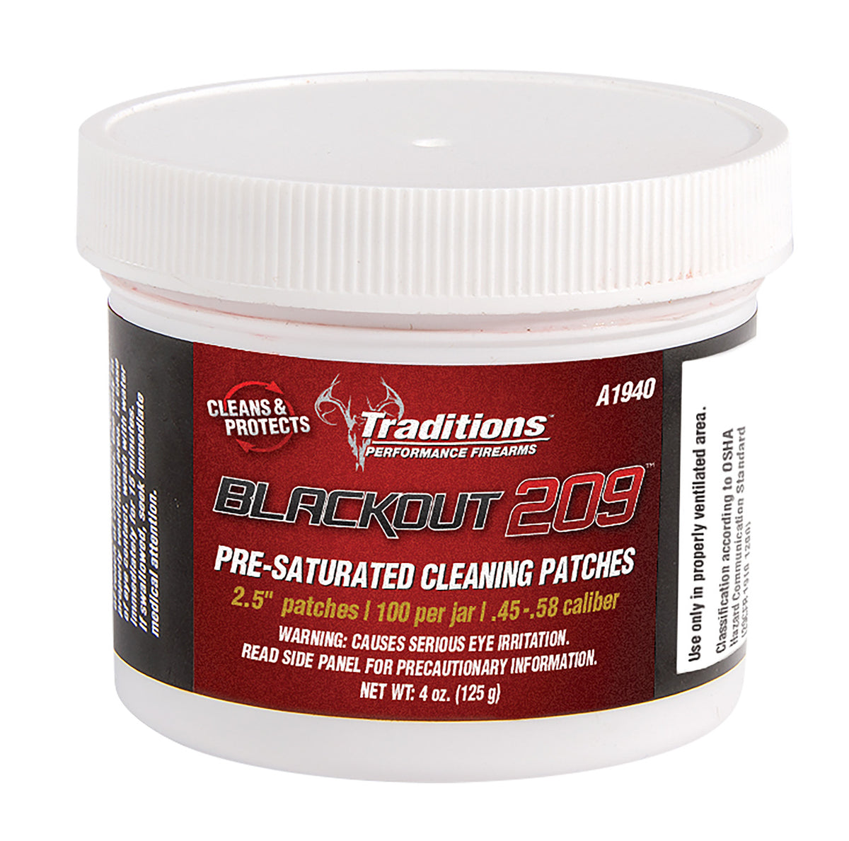 Traditions A1940 Blackout Cleaning Patches 45/54 Cal Muzzleloader 2.5" Cotton 100 Per Jar