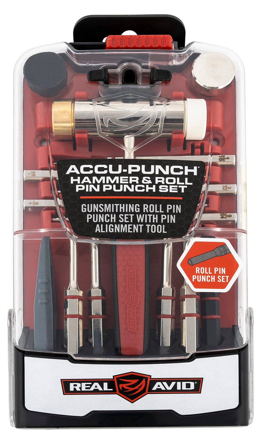 Real Avid AVHPS-RP Accu-Punch Hammer & Roll Pin Punch Set Black/Red Steel Rubber Handle