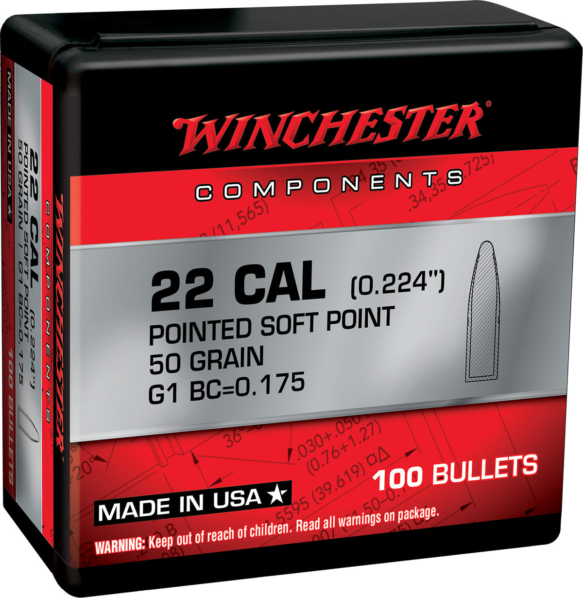 Winchester Ammo WB222SP50X Centerfire Rifle 222Rem 50gr Pointed Soft Point 100 Per Box/10 Case