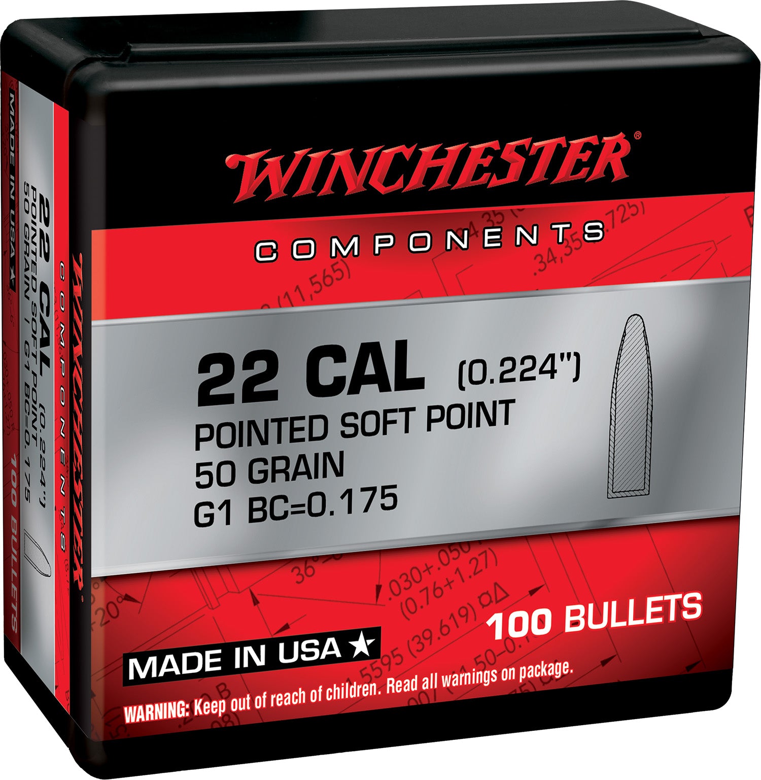 Winchester Ammo WB222SP50X Centerfire Rifle 222Rem 50gr Pointed Soft Point 100 Per Box/10 Case